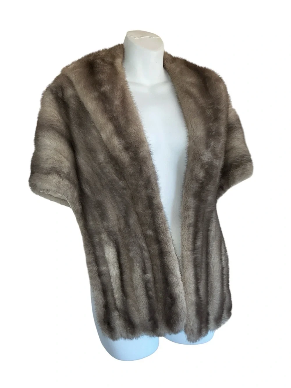 PLYMOUTH FURS Women's OS Mink Fur Stole Capelet, Taupe Brown Grey. Pristine!